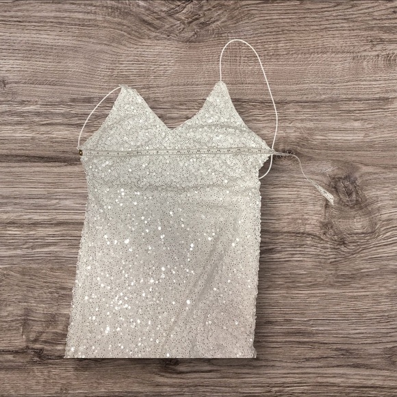 Lulu's White Sequin Spaghetti Strap Party Dress - Picture 8 of 8